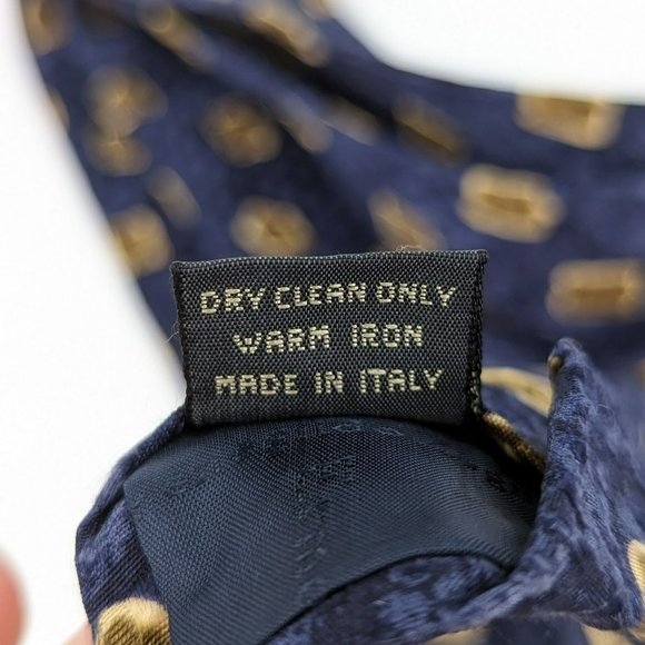 Ermenegildo Zegna Tie Navy Olive Tan 100% Silk Made in Italy Geometric Art Deco - Picture 7 of 8